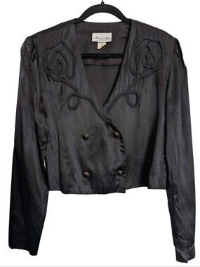 Michael Blair Vintage Black Bolero Short Satin Jacket